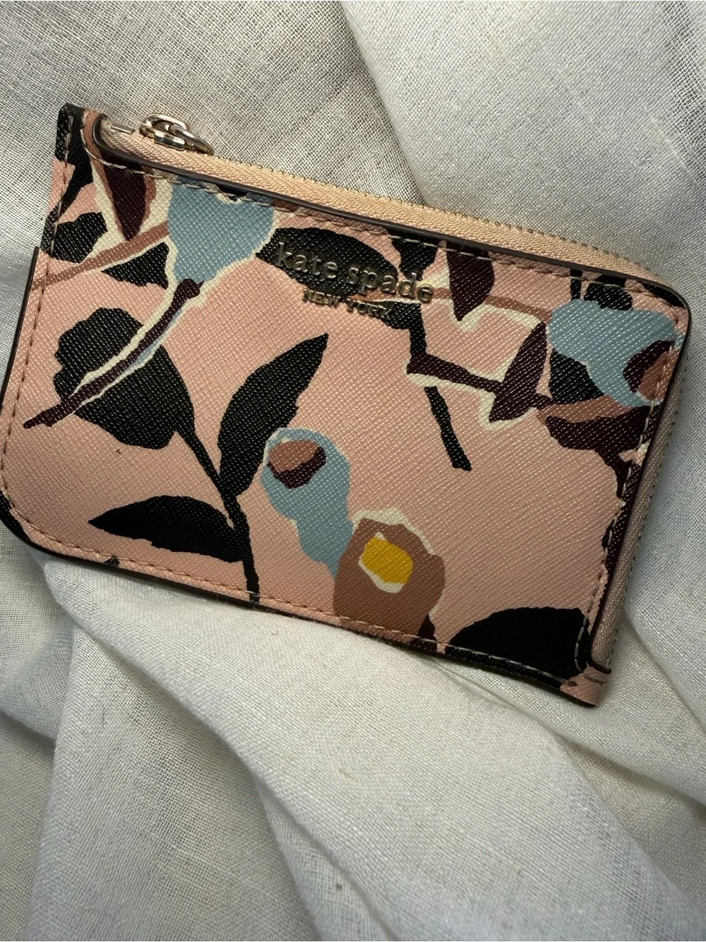 Kate Spade Pink Floral Zip Card Case